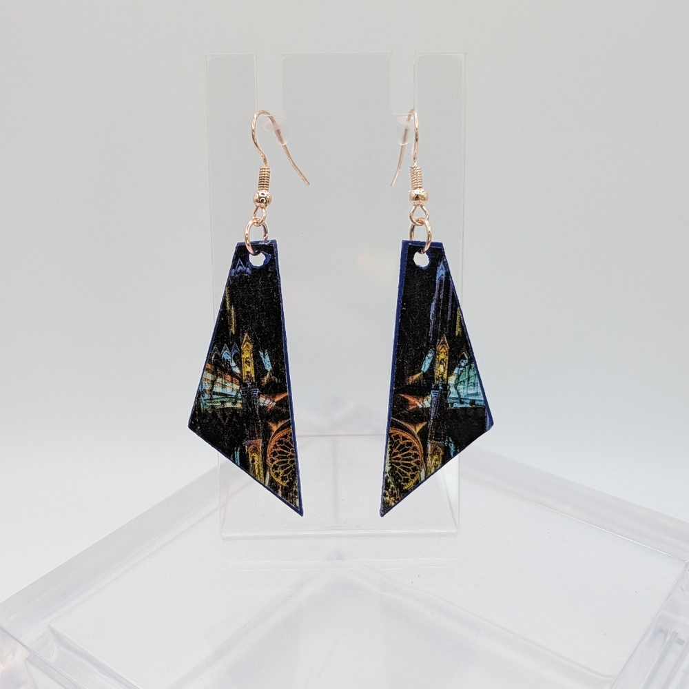 Notre Dame Cathedral, Night - Handmade Earrings - Magazine Decoupage on Wood - Picture 6 of 6